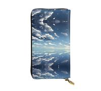 Blue sky and white clouds Printed leather wallet, 7.5 x 4.1-inch long credit card holder, portable travel cash wallet