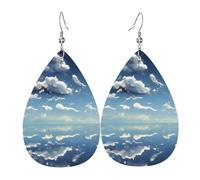 Blue sky and white clouds Teardrop-shaped leather earrings are a luxurious and fashionable accessory suitable for women, showcasing individual charm.