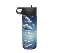 Blue sky and white clouds Travel leisure insulated water bottle, stainless steel straw water bottle (18 oz), suitable for camping fitness outdoor hiking,