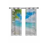Blue Sky Beach Blackout Curtains for Bedroom Living Room, Coconut Trees Island Windows View 45 In Long Thermal Insulated Room Darkening Drapes Grommet Window Treatments, 42 x 45 In
