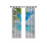 Blue Sky Beach Blackout Curtains for Bedroom Living Room, Coconut Trees Island Windows View 72 In Long Thermal Insulated Room Darkening Drapes Grommet Window Treatments, 52 x 72 In