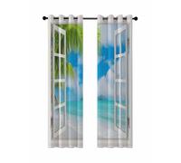 Blue Sky Beach Blackout Curtains for Bedroom Living Room, Coconut Trees Island Windows View 90 In Long Thermal Insulated Room Darkening Drapes Grommet Window Treatments, 52 x 90 In