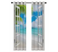 Blue Sky Beach Blackout Curtains for Bedroom Living Room, Coconut Trees Island Windows View 96 In Long Thermal Insulated Room Darkening Drapes Grommet Window Treatments, 52 x 96 In
