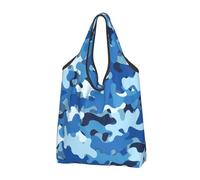 Blue Sky Camo Print Reusable Grocery Bags Shopping Bags - Foldable Grocery Bag Tote Bag with Handles, Black, 3 PCS