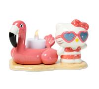 Blue Sky Clayworks Hello Kitty Flamingo Tealight Candle Holder, Ceramic, Pink, 6" L x 4.75" W x 4" H, Poolside Glow Pop