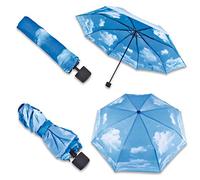 Blue Sky & Cloud Umbrella - Colourful Compact Folding Retractable Travel Windproof Bad Weather Rain Protector Canopy with 8 Spokes & Carry Case - Measures H55 x 97cm Diameter