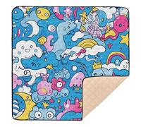 Blue Sky Cute Doodle Art Large Non-Slip Baby Playmat for Floor 1-Piecing Infant Play Mat for Babies Infants Toddlers, 50'' x 50''