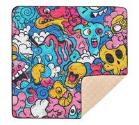 Blue Sky Cute Doodle Art Soft Foam Baby Gym & Activity Mat for Floor Portable Playroom Activity Mat for Babies Infants Toddlers, 50'' x 50''