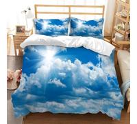 Blue Sky Duvet Cover Sets White clouds Small Single Bedding Set with Zipper Closure, Soft Microfiber Quilt Cover with 2 Pillowcases 40x60cm GH260