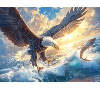 Blue Sky Flying Bald Eagle 300 Pieces Set Classic Jigsaw Puzzle Magical Cosmic Creatures Teen Fans 14-18 Yrs Logic Skill Leisure Adventure Valentines Gift Smooth Wooden Cardboard 300 PCS/40x28cm
