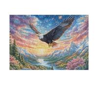 Blue Sky Flying Bald Eagle 300 Pieces Set Classic Jigsaw Puzzle Splendid Celestial Critters Teen Fans 14-18 Yrs Brain Training Logic Skill Leisure Adventure Valentines Recycled Cardboard 300 PCS