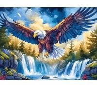 Blue Sky Flying Bald Eagle 500-piece Jigsaw Puzzle Bundle Colorful Fantasy Wildlife Family Puzzle Lovers Brain Training Mindful Activity Spring Rigid Cardboard 500 PCS/52×38cm