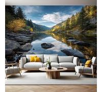 Blue Sky Murals Photo Wallpaper Forest River Landscape Non-Woven Premium Art Print Fleece Wall Mural Poster Picture Design Modern Boy Girl Bedroom Home Decor 350 x 256cm
