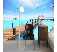Blue Sky Ocean Wooden Bridge Flying Birds Small Boat 3D Wallpaper Luxury Home Dining Decor Paste Sofa Living Room The Wall for Bedroom Mural-200cm×140cm