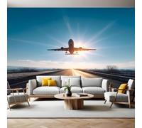 Blue Sky Photo Wallpaper 3D Effect Airplanes and Highways Mural Wallpaper Non-Woven Wall Mural, 350 x 256 cm Large Murals Wall Decor for Bedroom, Living Room, Kids Room