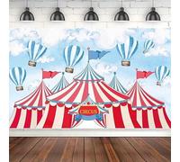 Blue Sky Red Circus Photography Backdrop Carousel Big Top Tent Background Baby Shower Kids Birthday Party Hot Air Balloons Decor 120X80cm