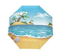 Blue Sky Sea Automatic Foldable Umbrella UV Protection Auto Open Close Folding Sun Blocking Umbrellas for Travel Women Boys Girls