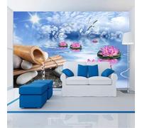 Blue Sky Sea Lotus Flying Birds 3D Wallpaper Easy Install Feature Office Living Room Sofa Bedroom TV Background Wall Decoration-400cm×280cm