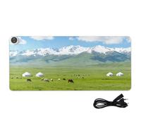 Blue Sky Snow Mountain Green Prairie Leather Heated Mouse Pad Gaming Mousepad 35.4 x 15.7 in Anti Slip Desk Mat for Keyboard Desk Writing,Study