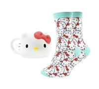 Blue Sky Studios Hello Kitty 3D Mug & Sock Gift Set - 350ml Porcelain Cup with Kawaii Socks (Size 4-7) - Cute Sanrio Present for Fans
