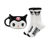 Blue Sky Studios Kuromi 3D Mug & Sock Set, 350 ml Porcelain Mug, Size 4-7 Kawaii Socks, Gift Set for Girls, Hello Kitty & Friends