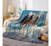 Blue Sky Throw Blanket for Kids Beach Waves Horse Fluffy Blanket 3D Print Soft Warm Flannel Light Fleece Blanket 130 x 150 cm Boys Girls Birthday Gift Bed Sofa Couch
