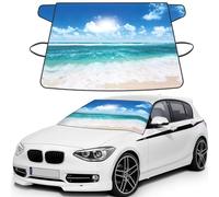 Blue Sky Tropical Seascape Print Car Windshield Sun Shade, Oxford Winter Windshield Cover For Snow Ice Uv Secure For All-Season