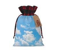 Blue Sky White Cloud Print Christmas Wrapping Bags Gift Bags With Drawstring, Xmas Party Presents And Favors