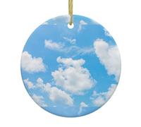 Blue Sky White Cloud Print Personalized Christmas Decorations,Round Ceramic Decorations,Home Decoration Pendants