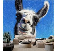 Blue Sky White Clouds Animals Alpaca Wallpaper W300 x H210 cm Blue Photo Wall Murals for Living Room Bedroom, Waterproof & Odorless Large Wall Covering for DIY Home Renovation & Interior Decor