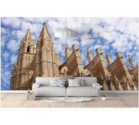 Blue Sky White Clouds Architecture Castle Fresh Art 3D Wallpaper Premium Textured Silk Study Dining Living Room Bedroom Sofa TV Wall Easy Install-200cm×140cm