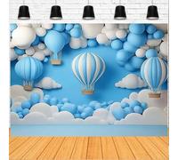 Blue Sky White Clouds Backdrop Blue and White Balloons Adventure Wedding Birthday Party Decor First Birthday Backdrops for Boys Blue White Balloon 1st Birthday Photography Background(D, 7x5feet)