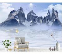 Blue Sky White Clouds Birds Mountains Rivers Modern 3D Wallpaper Premium Textured Silk Neutral Tones Material Ideal for Living Room Bedroom-200cm×140cm