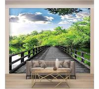 Blue Sky White Clouds Green Forest Wooden Bridge Lake 3D Wallpaper Luxury Home Dining Decor Paste Sofa Living Room The Wall for Bedroom Mural-200cm×140cm