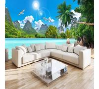 Blue Sky White Clouds High Mountains Lakes Coconut Trees 3D Wallpaper Luxury Home Dining Decor Paste Sofa Living Room The Wall for Bedroom Mural-350cm×256cm