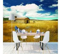 Blue Sky White Clouds Houses Golden Prairie 3D Wallpaper Luxury Home Dining Decor Paste Sofa Living Room The Wall for Bedroom Mural-430cm×300cm