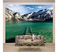 Blue Sky White Clouds Mountains Green Lakes 3D Wallpaper Textured Silk Easy Install Living Room Sofa Bedroom Dining Room Home Decoration Wall-300cm×210cm