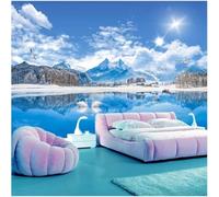 Blue Sky White Clouds Mountains Lakes Swans 3D Wallpaper Textured Silk Easy Install Living Room Sofa Bedroom Dining Room Home Decoration Wall-250cm×170cm