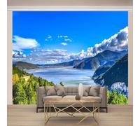 Blue Sky White Clouds Mountains River Forest 3D Wallpaper Textured Silk Easy Install Living Room Sofa Bedroom Dining Room Home Decoration Wall-250cm×170cm