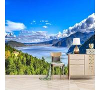 Blue Sky White Clouds Mountains Rivers Forests 3D Wallpaper Premium Textured Silk Study Dining Living Room Bedroom Sofa TV Wall Easy Install-430cm×300cm