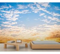 Blue Sky White Clouds Murals Sunset Sky Clouds Wallpaper Murals Sunset Yellow Cloud Ceiling Wallpaper,TV Background Mural for Living Room Bedroom-150x100cm