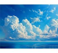 Blue Sky White Clouds Paint by Numbers Kits, Paint by Numbers for Adults Canvas with Paint Brushes Acrylic Pigment Drawing Paintwork, 40x50cm Painting by Numbers for Adults Decor 16x20inch I-2826
