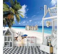 Blue Sky White Clouds Sea Beach Coconut Trees 3D Wallpaper Luxury Home Dining Decor Paste Sofa Living Room The Wall for Bedroom Mural-200cm×140cm