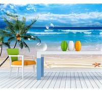Blue Sky White Clouds Sea Coconut Tree Starfish Modern 3D Wallpaper Premium Textured Silk Neutral Tones Material Ideal for Living Room Bedroom-200cm×140cm