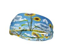 Blue Sky, White Clouds, Sunflowers Sweat Headbands for Women & Men - Unique Customized Patterns, Non-Slip Wide Headband for Running, Gym, Yoga, and More - Stylish Hair Accessories