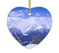 Blue Sky White Snow Mountain View Christmas Ornament Home Decor Gifts For Xmas Hanging Heart Shaped Ceramic Xmas Decoration