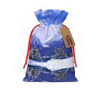 Blue Sky White Snow Mountain View Hemp Bundle Gift Bag,Christmas Bags Holiday Wrapping Bag For Christmas Party