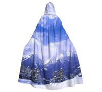 Blue Sky White Snow Mountain View Print Adults Hooded Cloak, Halloween Robe Hooded Cape Witch Wizard Cosplay Costumes For Men Women