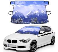 Blue Sky White Snow Mountain View Print Windshield Protector For Cars, Waterproof Frost Vehicle Cover 175Ã-108 Cm Includes Straps