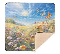 Blue Sky Wild Flowers Butterfly Baby Play Mat 50" x 50", Playmat for Playpen, Thicken Soft Padding Foam Crawling Mat for Babies Toddlers Infants